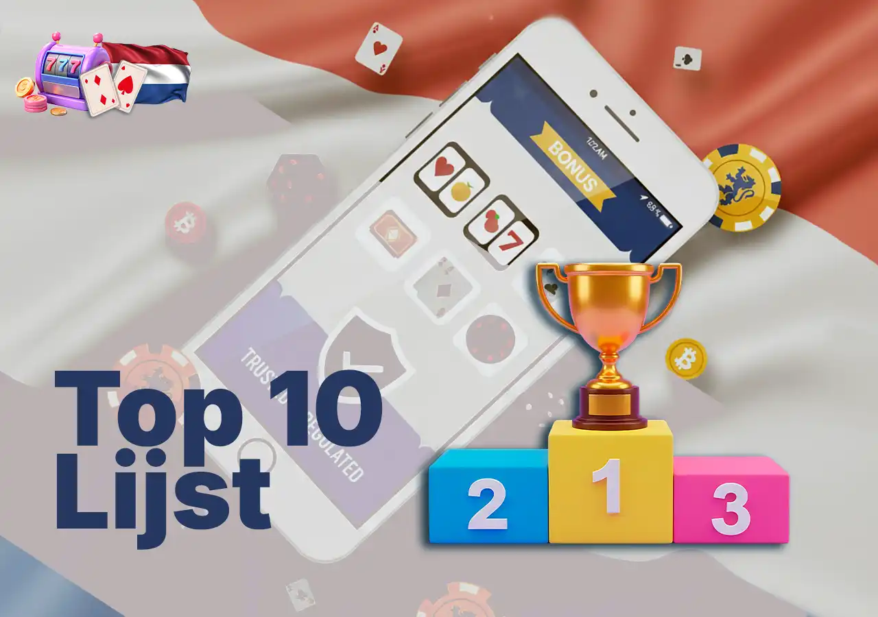 Lijstweergave met minimalistische casino-iconen en tekstblokken